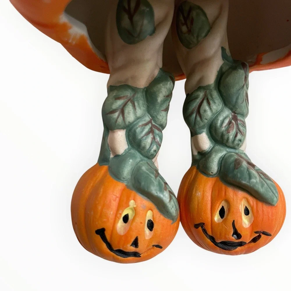 Pumpkin Creepy Chimer Porcelain Halloween Ornament Bell OS Orange